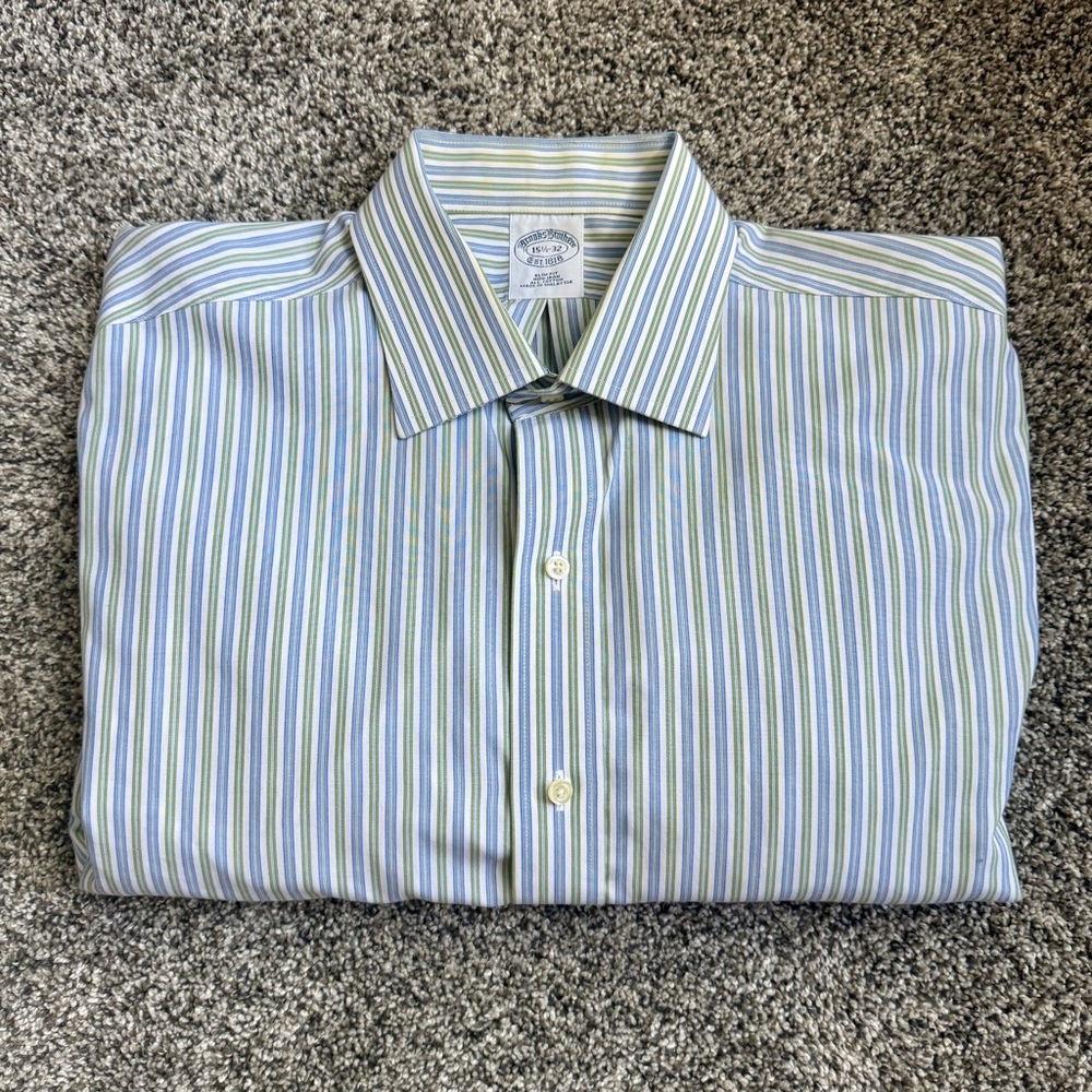 Brooks Brothers Blue and Green Striped Dress Shirt